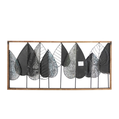 Metal Leaf Varying Texture Wall Decor With Wood Frame Brown - Olivia & May 18 Metal Leaf Varying Texture Wall Decor With Wood Frame Brown - Olivia & May - Image 18