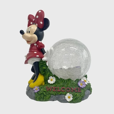 Disney 10.63" Fiberglass/Polyester Minnie Solar Garden Statue With Crackle Glass Ball 2 Disney 10.63" Fiberglass/Polyester Minnie Solar Garden Statue With Crackle Glass Ball - Image 2