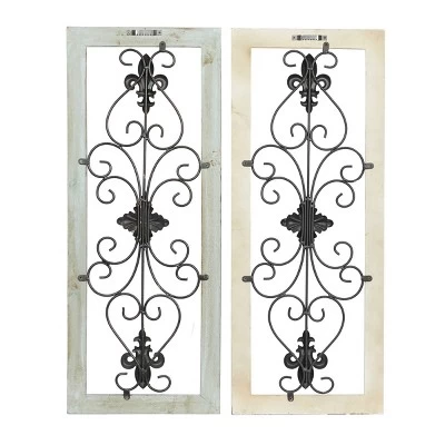 Set Of 2 Wood Scroll Arabesque Wall Decors Natural/Black - Olivia & May 4 Set Of 2 Wood Scroll Arabesque Wall Decors Natural/Black - Olivia & May - Image 4
