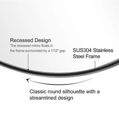 Moon Mirror 20 X 28 Inch Modern Oval Wall Mounted Hanging Bathroom Vanity Mirror With Stainless Steel Metal Frame, Brushed Silver 1 Moon Mirror 20 X 28 Inch Modern Oval Wall Mounted Hanging Bathroom Vanity Mirror With Stainless Steel Metal Frame, Brushed Silver