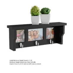 Wall Shelf And Picture Collage With Ledge And 3 Hanging Hooks- Photo Frame Decor Shelving With Modern Look, Holds 3 Photos By Hastings Home (Black) -Home Decor Outlet Store GUEST 13e0bfd2 d2f9 4090 89f5 f1fc69dee7da