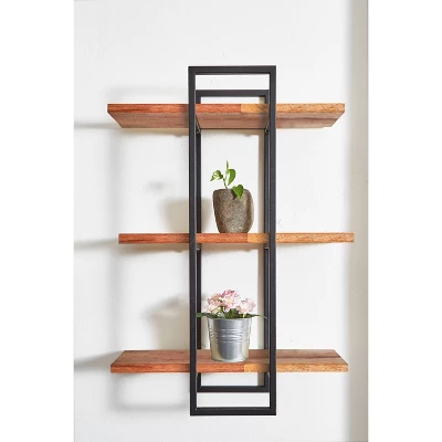 32" Rectangle Wood Shelving Wall Display Black - Ore International 1 32" Rectangle Wood Shelving Wall Display Black - Ore International