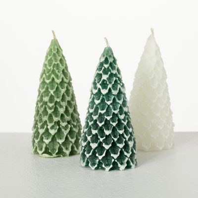 4"H Sullivans Cone Pine Tree Candle Set Of 3; Green 3 4"H Sullivans Cone Pine Tree Candle Set Of 3; Green - Image 3