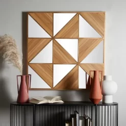 Wood Geometric Triangle Mirrored Wall Decor Light Brown - Novogratz -Home Decor Outlet Store GUEST 1a610b24 1828 4a61 a41f 5b9a5838f7e1