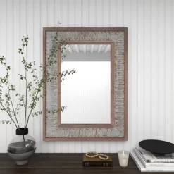 Wood Wall Mirror With Embossed Metal Gray - Olivia & May -Home Decor Outlet Store GUEST 1ea1677b dc59 4a2a ac87 0520d1083d09