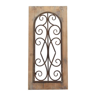 Wood Scroll Window Inspired Wall Decor With Metal Scrollwork Relief Brown - Olivia & May 4 Wood Scroll Window Inspired Wall Decor With Metal Scrollwork Relief Brown - Olivia & May - Image 4