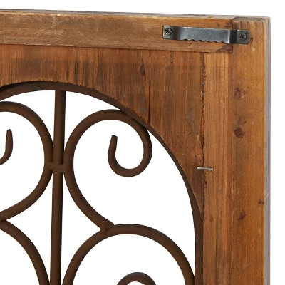 Wood Scroll Window Inspired Wall Decor With Metal Scrollwork Relief Brown - Olivia & May 6 Wood Scroll Window Inspired Wall Decor With Metal Scrollwork Relief Brown - Olivia & May - Image 6