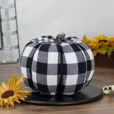 Northlight 7" Black And White Buffalo Plaid Fall Harvest Tabletop Pumpkin 1 Northlight 7" Black And White Buffalo Plaid Fall Harvest Tabletop Pumpkin