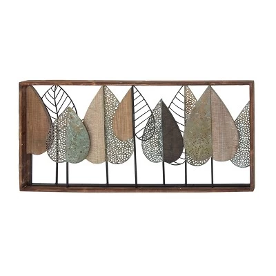 Metal Leaf Varying Texture Wall Decor With Wood Frame Brown - Olivia & May 5 Metal Leaf Varying Texture Wall Decor With Wood Frame Brown - Olivia & May - Image 5