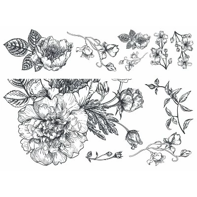 Peony Peel And Stick Giant Wall Decal Black/White - RoomMates 2 Peony Peel And Stick Giant Wall Decal Black/White - RoomMates - Image 2
