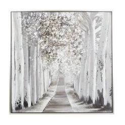 Canvas Landscape Trees Framed Wall Art With Silver Frame White - Olivia & May