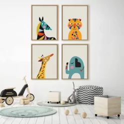 18" X 24" Sylvie Mid Century Modern Baby Elephant Framed Canvas Wall Art By Rachel Lee Natural - Kate And Laurel -Home Decor Outlet Store GUEST 3be3d563 792b 4884 8cf2 ca0900883ff8