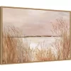 33" X 23" Golden Pink Beach By Allison Pearce Framed Canvas Wall Art Print - Amanti Art