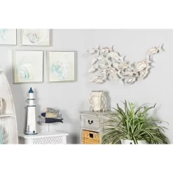 45" X 17" Coastal Wood Fish Wall Decor White - Olivia & May