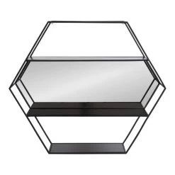 28" X 24" Lintz Hexagon Decorative Wall Mirror Shelf Black - Kate & Laurel All Things Decor