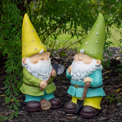Northlight Set Of 2 Green And Yellow Gnome Outdoor Garden Statues 12.25" 1 Northlight Set Of 2 Green And Yellow Gnome Outdoor Garden Statues 12.25"