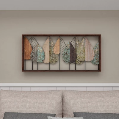 Metal Leaf Varying Texture Wall Decor With Wood Frame Brown - Olivia & May 13 Metal Leaf Varying Texture Wall Decor With Wood Frame Brown - Olivia & May - Image 13