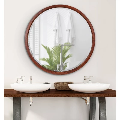 32" X 32" Hogan Round Framed Decorative Wall Mirror Walnut Brown - Kate & Laurel All Things Decor 4 32" X 32" Hogan Round Framed Decorative Wall Mirror Walnut Brown - Kate & Laurel All Things Decor - Image 4