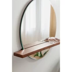 30" X 24" Fosset Round Frameless Mirror With Shelf Walnut Brown - Kate & Laurel All Things Decor -Home Decor Outlet Store GUEST 56762278 9b64 4740 8381 7bd4677aea0a