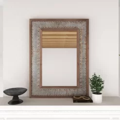 Wood Wall Mirror With Embossed Metal Gray - Olivia & May -Home Decor Outlet Store GUEST 599b23d0 c7d2 4312 9532 38ed72c2a92d