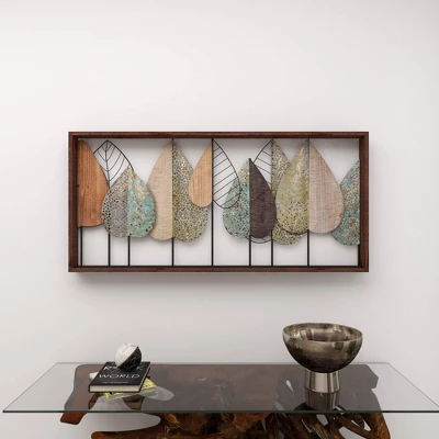 Metal Leaf Varying Texture Wall Decor With Wood Frame Brown - Olivia & May 14 Metal Leaf Varying Texture Wall Decor With Wood Frame Brown - Olivia & May - Image 14