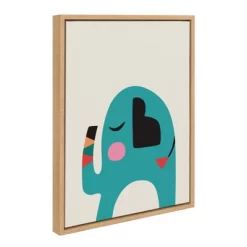 18" X 24" Sylvie Mid Century Modern Baby Elephant Framed Canvas Wall Art By Rachel Lee Natural - Kate And Laurel