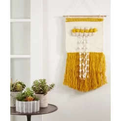 Saro Lifestyle Textured Woven Wall Hanging, 14"x28" Oblong, Yellow -Home Decor Outlet Store GUEST 6553dea4 9903 4a29 8f7f 600df6edd1bc