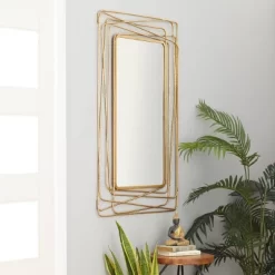 Metal Wall Mirror With Thin Metal Rectangle Frame Gold - Olivia & May