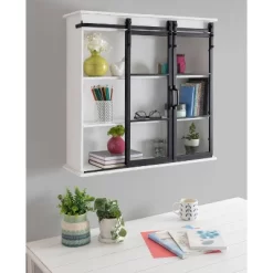 30" X 28" Barnhardt Decorative Wooden Wall Cabinet With 2 Sliding Glass Doors White - Kate & Laurel All Things Decor -Home Decor Outlet Store GUEST 66f26f04 d4f3 440f 8cb5 cca7001ecd14