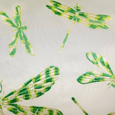 Embroidered Dragonflies Rectangular Indoor/Outdoor Throw Pillow Leaf Green/White - Edie@Home 2 Embroidered Dragonflies Rectangular Indoor/Outdoor Throw Pillow Leaf Green/White - Edie@Home - Image 2