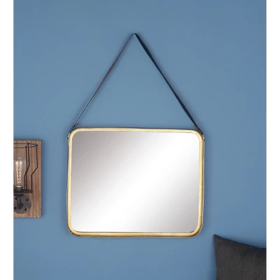Metal Wall Mirror With Hanging Strap Gold - Olivia & May 1 Metal Wall Mirror With Hanging Strap Gold - Olivia & May