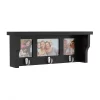 Wall Shelf And Picture Collage With Ledge And 3 Hanging Hooks- Photo Frame Decor Shelving With Modern Look, Holds 3 Photos By Hastings Home (Black)