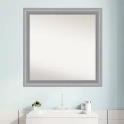31" X 31" Non-Beveled Peak Polished Nickel Narrow Bathroom Wall Mirror - Amanti Art -Home Decor Outlet Store GUEST 70282a0c 66b4 48a0 a10d 046f52c89147