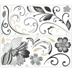 Flower Scroll Peel And Stick Giant Wall Decal Black/White - RoomMates