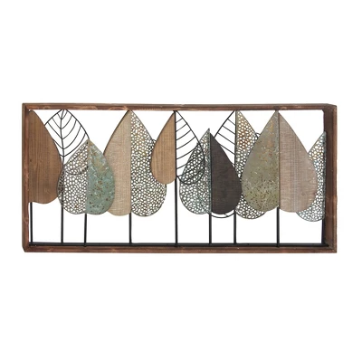Metal Leaf Varying Texture Wall Decor With Wood Frame Brown - Olivia & May 16 Metal Leaf Varying Texture Wall Decor With Wood Frame Brown - Olivia & May - Image 16