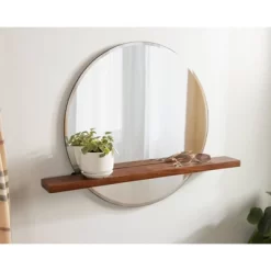 30" X 24" Fosset Round Frameless Mirror With Shelf Walnut Brown - Kate & Laurel All Things Decor -Home Decor Outlet Store GUEST 758920a8 c53a 4965 b644 a964039bcddb
