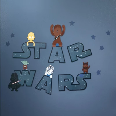 Lambs & Ivy Star Wars Logo Wall Decals W/ Yoda/R2D2/Darth Vader And More - Blue 2 Lambs & Ivy Star Wars Logo Wall Decals W/ Yoda/R2D2/Darth Vader And More - Blue - Image 2
