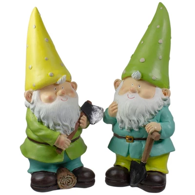 Northlight Set Of 2 Green And Yellow Gnome Outdoor Garden Statues 12.25" 2 Northlight Set Of 2 Green And Yellow Gnome Outdoor Garden Statues 12.25" - Image 2