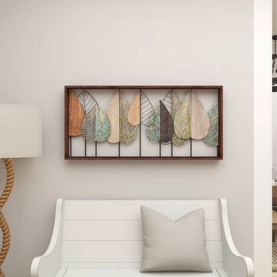 Metal Leaf Varying Texture Wall Decor With Wood Frame Brown - Olivia & May 15 Metal Leaf Varying Texture Wall Decor With Wood Frame Brown - Olivia & May - Image 15