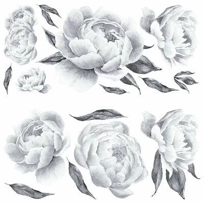Peonies Peel And Stick Giant Wall Decal Black - RoomMates 1 Peonies Peel And Stick Giant Wall Decal Black - RoomMates