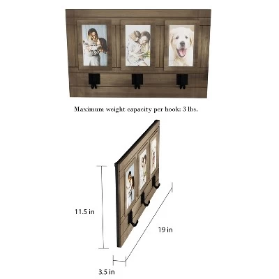 Wall Picture Collage With 3 Hanging Hooks- Wall Mounted Photo Frame Decor With Rustic Wood Look, Holds 4x6 Pictures By Lavish Home 2 Wall Picture Collage With 3 Hanging Hooks- Wall Mounted Photo Frame Decor With Rustic Wood Look, Holds 4x6 Pictures By Lavish Home - Image 2