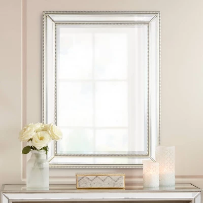 Uttermost Palais Rectangular Vanity Accent Wall Mirror Modern Beaded Beveled Silver Frame 30" Wide For Bathroom Bedroom Living Room Home Office House 1 Uttermost Palais Rectangular Vanity Accent Wall Mirror Modern Beaded Beveled Silver Frame 30" Wide For Bathroom Bedroom Living Room Home Office House