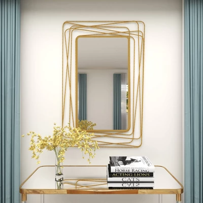 Metal Wall Mirror With Thin Metal Rectangle Frame Gold - Olivia & May 14 Metal Wall Mirror With Thin Metal Rectangle Frame Gold - Olivia & May - Image 14