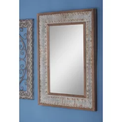Wood Wall Mirror With Embossed Metal Gray - Olivia & May