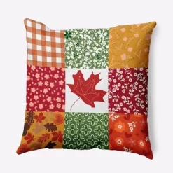 16"x16" Printed Quilt Leaves Square Throw Pillow - E By Design -Home Decor Outlet Store GUEST 8e50fa4d 67dd 4562 bf65 972a72955720