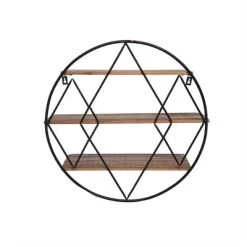 Round 20.25 Inch Diameter Three Tier Wood And Metal Hanging Wall Shelf - Foreside Home & Garden