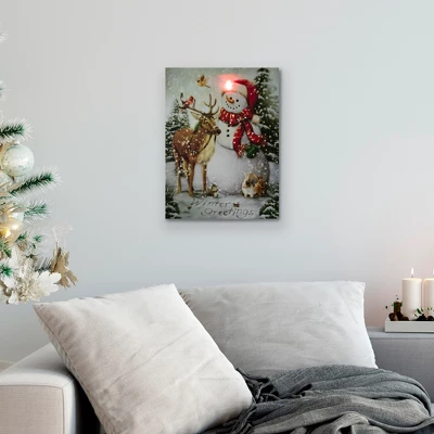 Northlight LED Lighted Snowman And Reindeer Christmas Canvas Wall Art 15.75" X 11.75" 1 Northlight LED Lighted Snowman And Reindeer Christmas Canvas Wall Art 15.75" X 11.75"