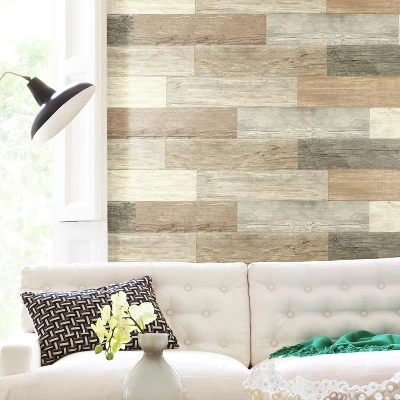 RoomMates Distressed Barn Wood Plank Peel And Stick Wallpaper Giant Wall Decals Brown 2 RoomMates Distressed Barn Wood Plank Peel And Stick Wallpaper Giant Wall Decals Brown - Image 2