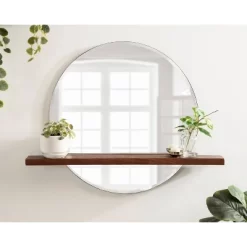 30" X 24" Fosset Round Frameless Mirror With Shelf Walnut Brown - Kate & Laurel All Things Decor -Home Decor Outlet Store GUEST 969da2ea 04f4 4127 bca0 f993fc2e8e70