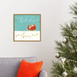 16" X 16" Let It Snow Christmas Sleigh By Veronique Charron Framed Canvas Wall Art - Amanti Art -Home Decor Outlet Store GUEST a01d9249 2f85 4e6e a4ae 3c3d7e5470c0